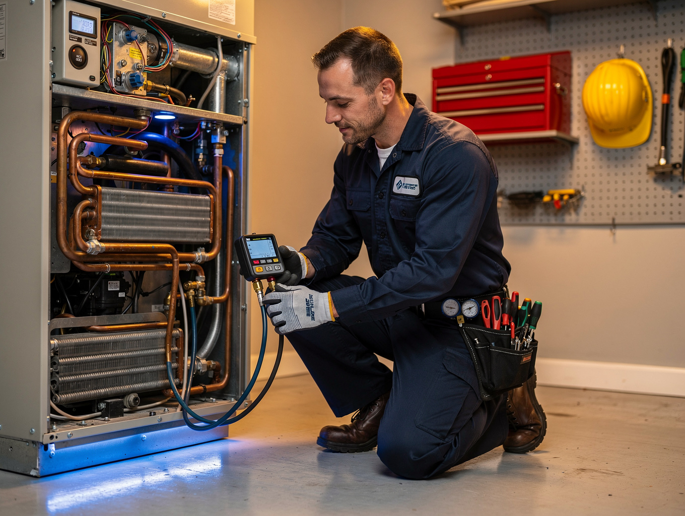 Technician repairing aircon indoor unit
