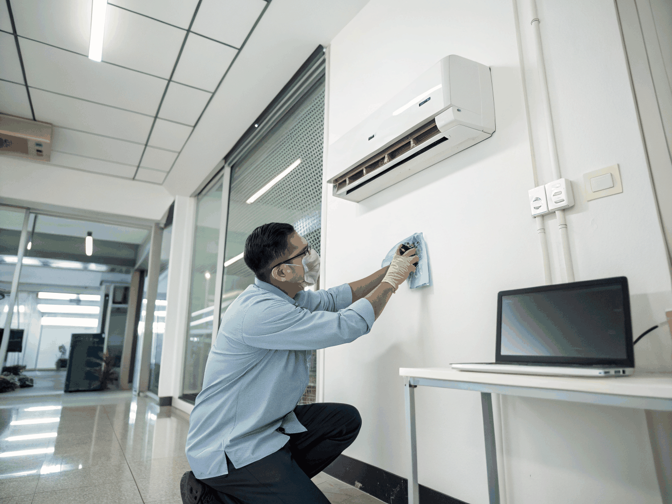 Aircon technician performing professional servicing in Clementi Singapore