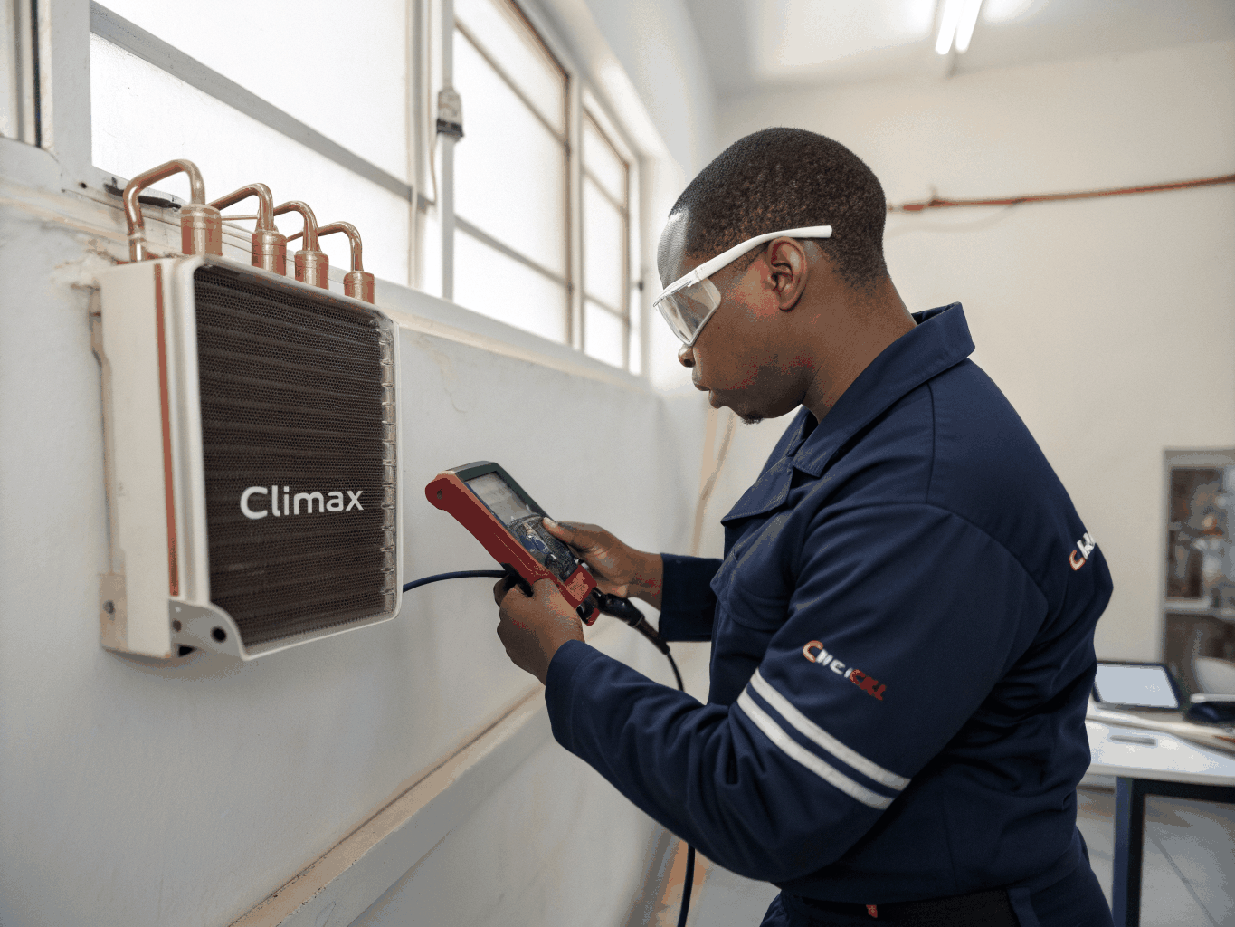 Certified technician servicing a residential aircon unit in Ang Mo Kio