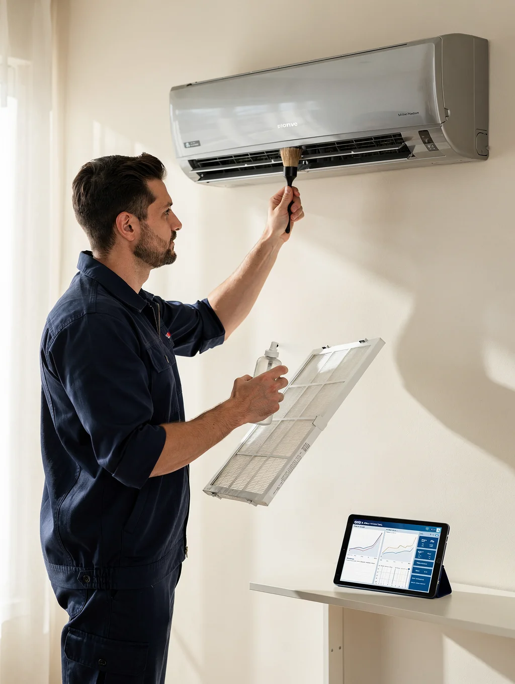 EZ Aircon technician servicing indoor air conditioning unit in Bukit Panjang