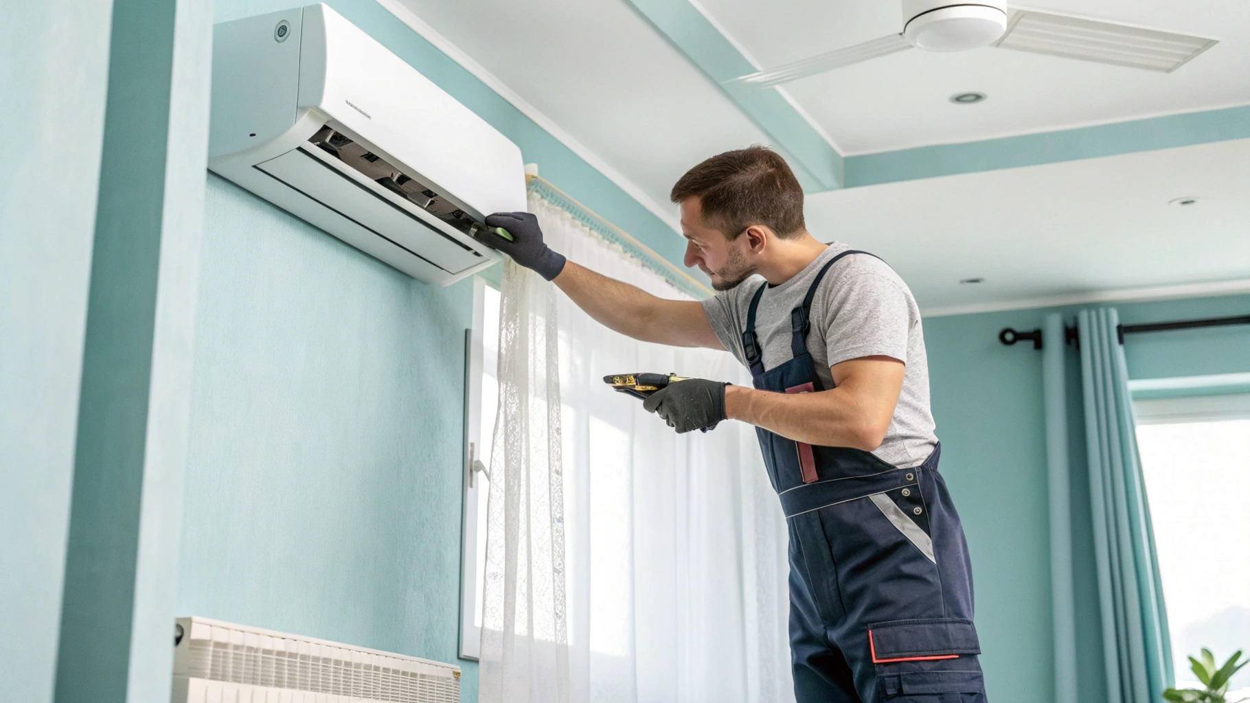 Aircon technician servicing an air conditioning unit in Choa Chu Kang Singapore