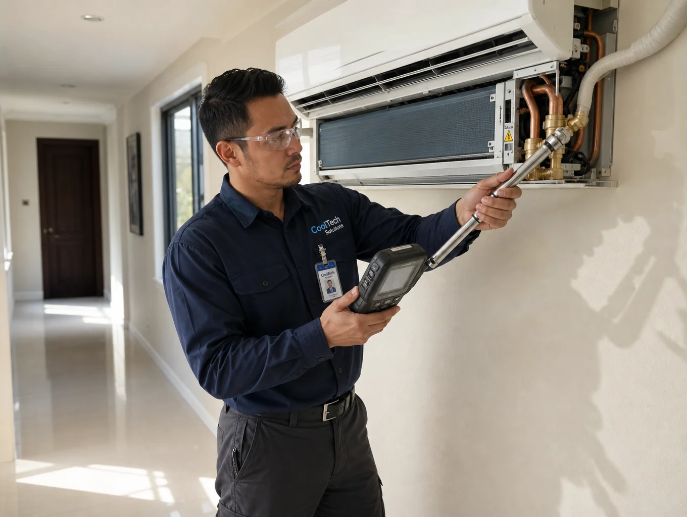 EZ Aircon certified technician conducting thorough air conditioning servicing in Singapore