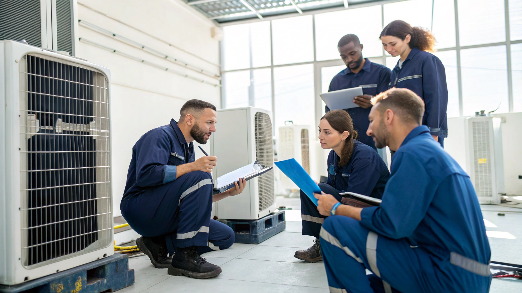 EZ Aircon technician team serving residential units in Marine Parade