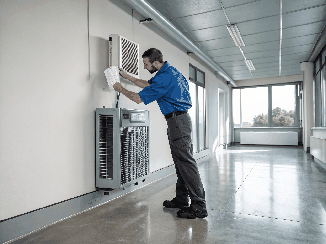 EZ Aircon certified technician inspecting an indoor unit in a Punggol apartment